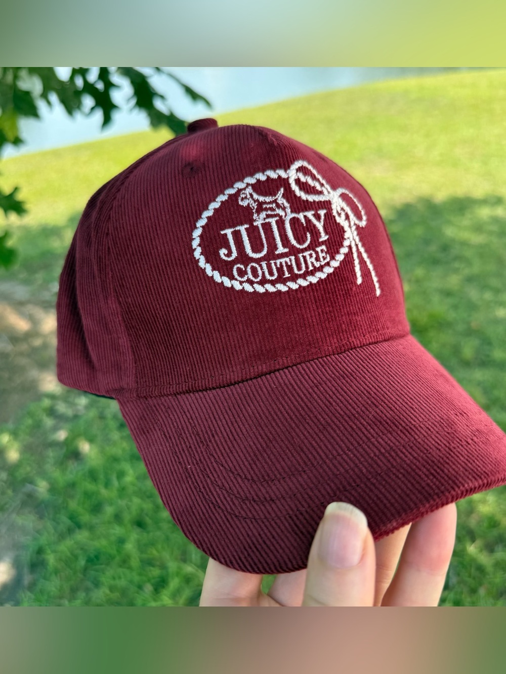 Juicy Couture women’s Wine Corduroy Cap with White Embroidery